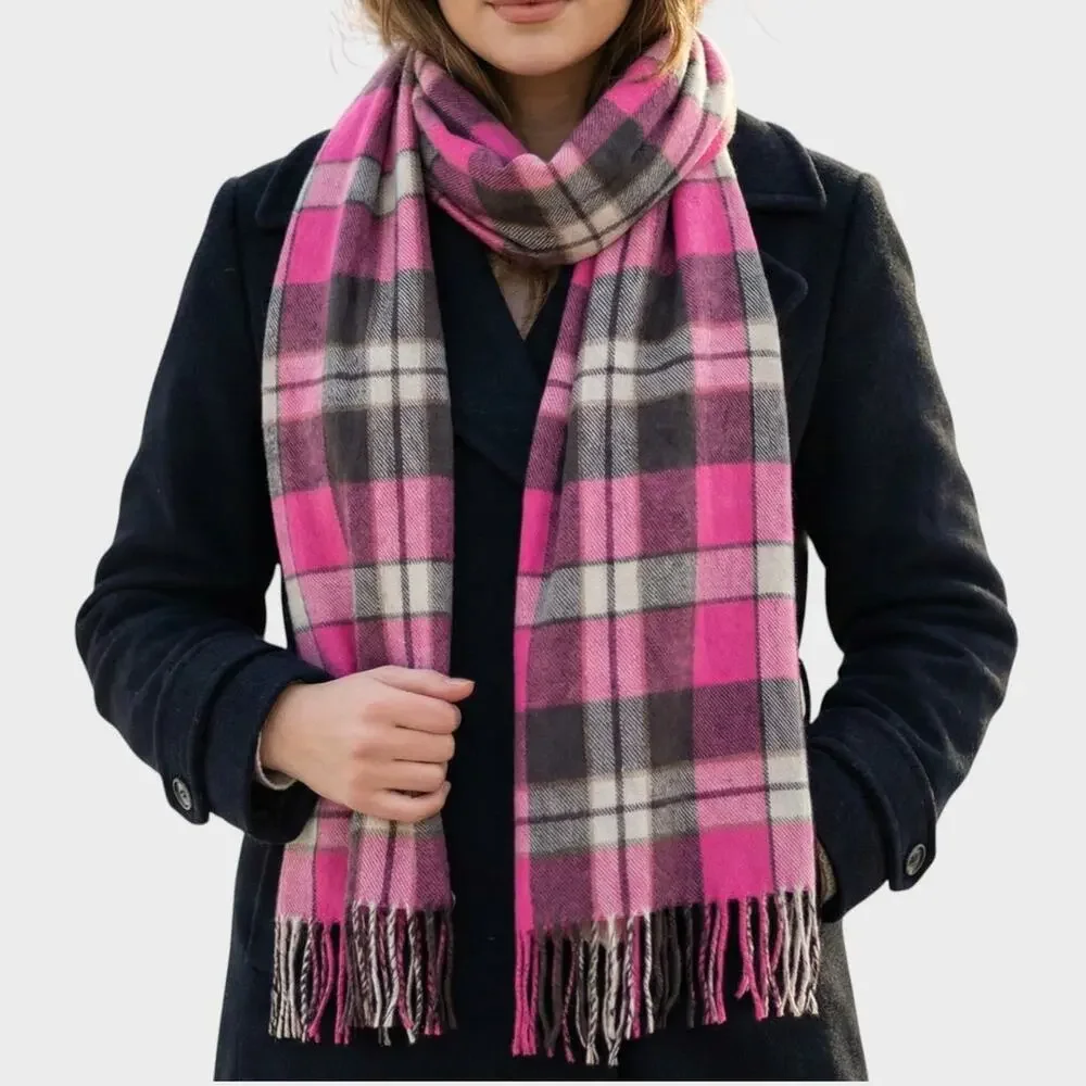Gap Pink Brown Plaid Womens Rectangle Scarf 24